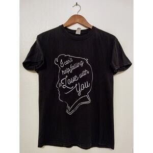 RARE Elvis Silhouette Love Song Lyrics Graphic T-Shirt Faded Black Gildan SZ M